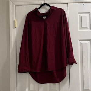 *Last Chance Price* A New Day Button Down Burgundy Shirt Long Sleeves 1X EUC